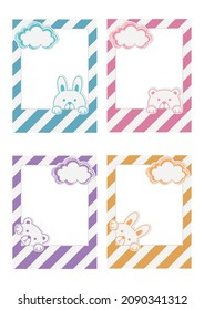 Bear and bunny pastel vector frames. Cute and sweet pastel frames vector illustration isolated on white background. Set of pastel frames and banners. 