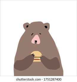 Bear with burger. illustration for your design:card, poster, wall