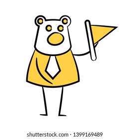 bear businessman holding flag yellow stick figure character theme