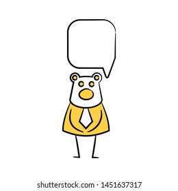 bear businessman and speech bubble yellow stick figure theme