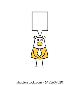 bear businessman and speech bubble yellow stick figure theme