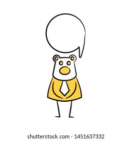 bear businessman and speech bubble yellow stick figure theme