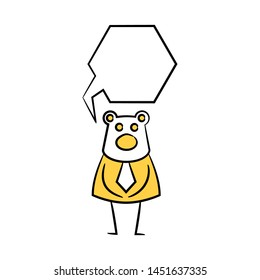 bear businessman and speech bubble yellow stick figure theme
