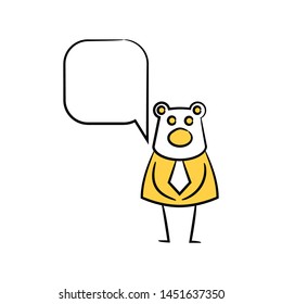 bear businessman and speech bubble yellow stick figure theme