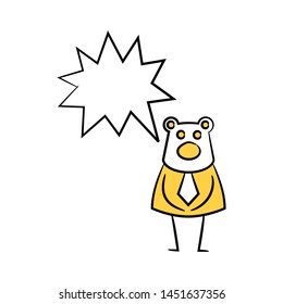 bear businessman and speech bubble yellow stick figure theme