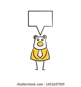 bear businessman and speech bubble yellow stick figure theme