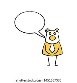 bear businessman and speech bubble yellow stick figure theme