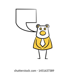 bear businessman and speech bubble yellow stick figure theme
