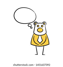 bear businessman and speech bubble yellow stick figure theme