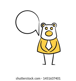 bear businessman and speech bubble yellow stick figure theme