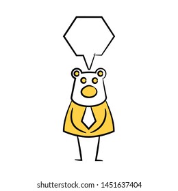 bear businessman and speech bubble yellow stick figure theme