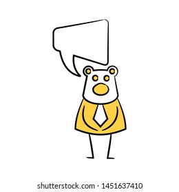 bear businessman and speech bubble yellow stick figure theme