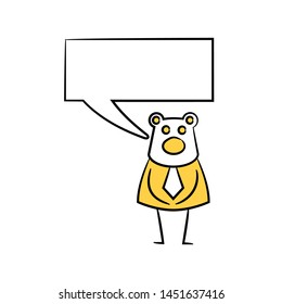 bear businessman and speech bubble yellow stick figure theme