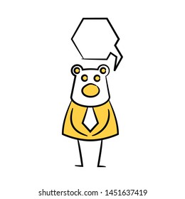 bear businessman and speech bubble yellow stick figure theme