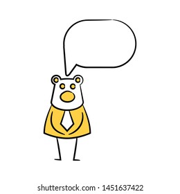 bear businessman and speech bubble yellow stick figure theme