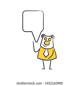 bear businessman and speech bubble yellow stick figure theme