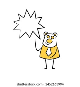 bear businessman and speech bubble yellow stick figure theme