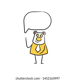 bear businessman and speech bubble yellow stick figure theme