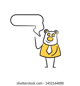 bear businessman and speech bubble yellow stick figure theme