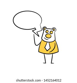 bear businessman and speech bubble yellow stick figure theme