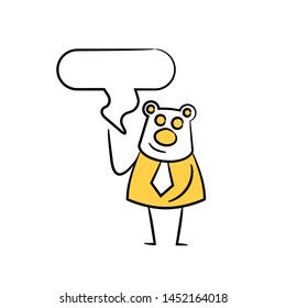 bear businessman and speech bubble yellow stick figure theme