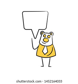 bear businessman and speech bubble yellow stick figure theme