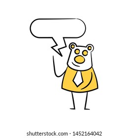 bear businessman and speech bubble yellow stick figure theme