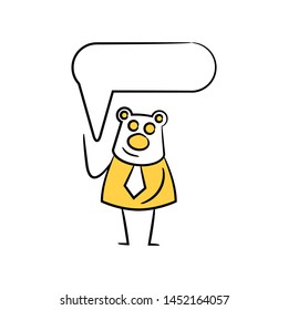 bear businessman and speech bubble yellow stick figure theme