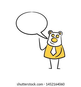 bear businessman and speech bubble yellow stick figure theme