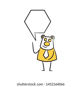 bear businessman and speech bubble yellow stick figure theme