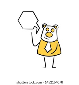 bear businessman and speech bubble yellow stick figure theme