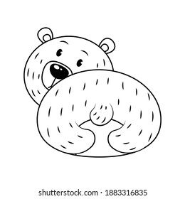 Bear butt vector illustration cartoon isolated on white background. Cute fat bear coloring page. 