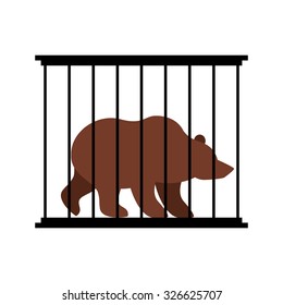 Bear In Cage. Animal In Zoo Behind Bars. Big Beast Grizzly Wild Animal In Captivity. Dangerous Animal Captivity In Humans.