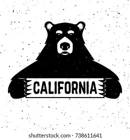 Bear with california sign. Design element for poster, emblem, sign, card. Vector illustration