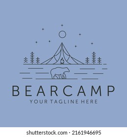 campamento de osos en la línea de bosque logotipo de arte símbolo vector diseño de ilustración