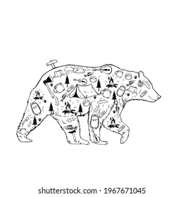 bear camping adventure in vector 
