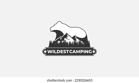Bear camping logo design vector template