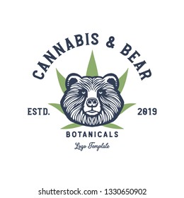 Bear and Cannabis Leaf Logo Template