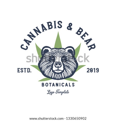 Bear and Cannabis Leaf Logo Template
