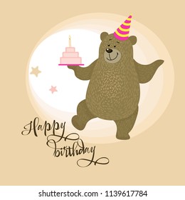 Bear with cap on card for birthday