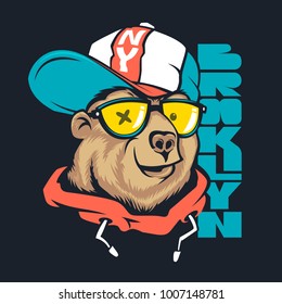 Bear in cap vector print design for t-shirt. svg
