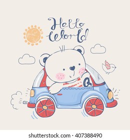 Bear in car.can be used for kid's or baby's shirt design/fashion print design/fashion graphic/t-shirt/kids wear