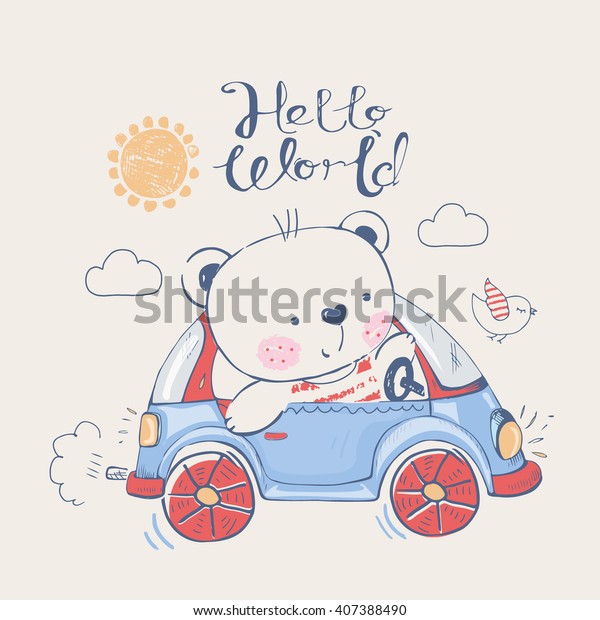 Bear in car.can\
be used for kid\'s or baby\'s shirt design/fashion print\
design/fashion graphic/t-shirt/kids\
wear