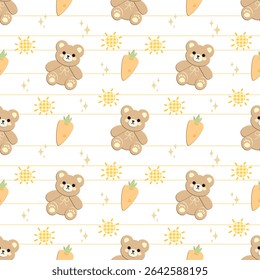 Bear carrot on white background, fabric pattern, gift wrapping paper , seamless pattern 
