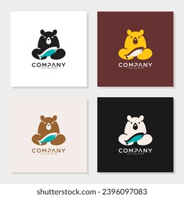 bear carrying a fish for an icon, symbol or logo design editable