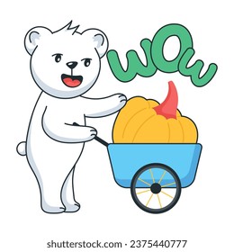Bear carrying a pumpkin cart, flat sticker 