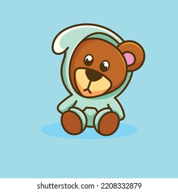 Bear Cartoon With Blue Hoodie Mascot Vector Funny Happiness Lovers Love Cute