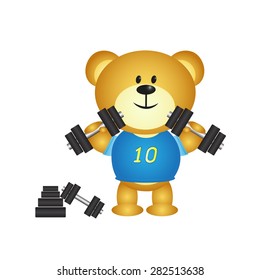 Bear cartoon boy playing barbell