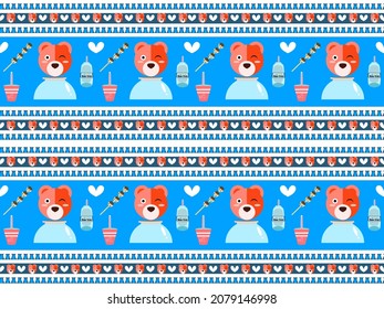 bear cartoon character pattern on blue background