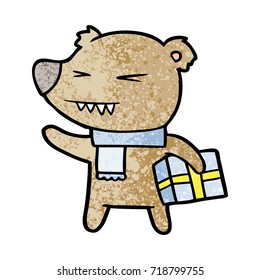 bear cartoon character with present